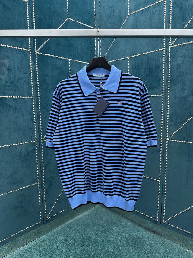 Prada 25Ss New Cotton Knit Polo Shirt, Lightweight Silhouette, Vibrant Decorati