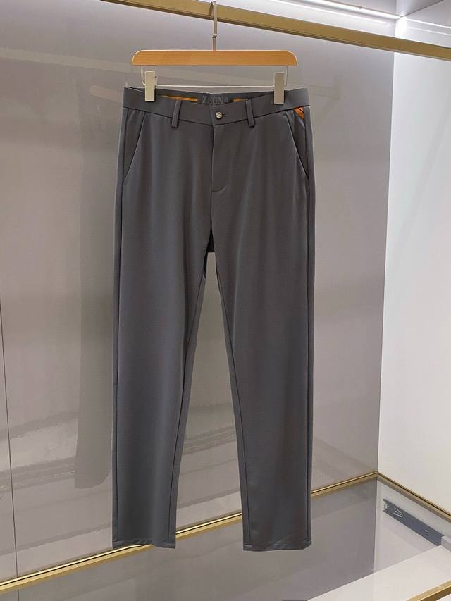 Gray-green men's high-end business casual lightweight pure cotton trousers deta