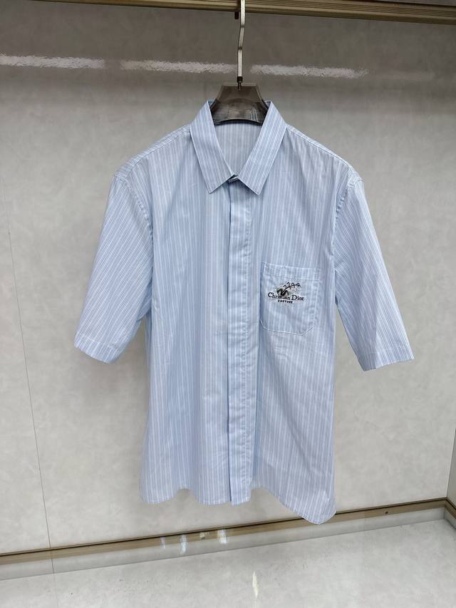 Dior 2025 New Pocket Embroidered Shirt, Short Sleeve, Inner Lined Pockets with E