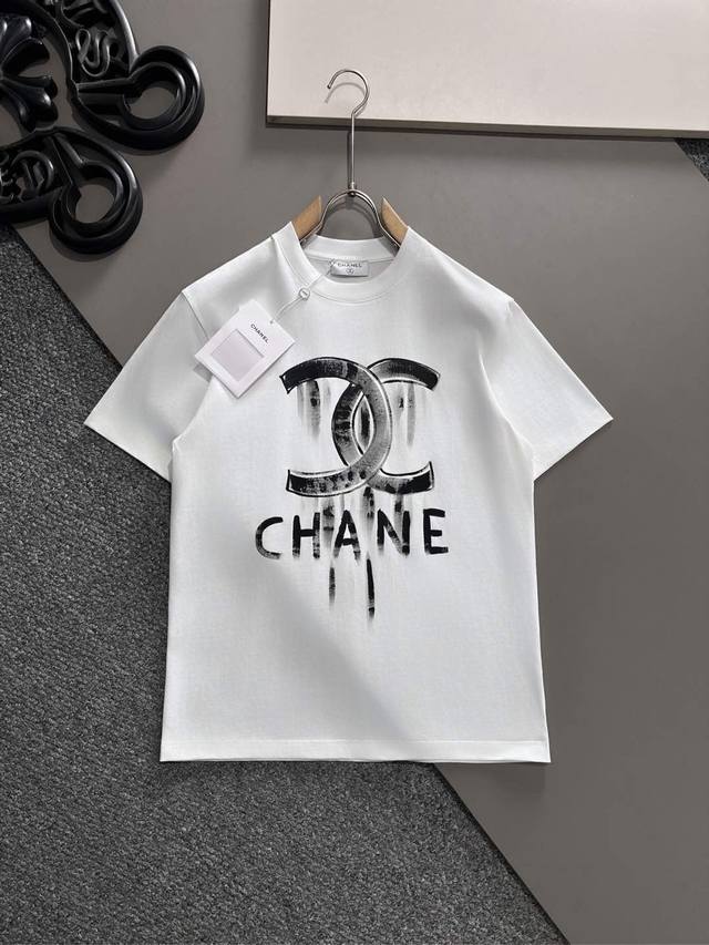 Chanel 2025 Spring/Summer New Cotton Crew Neck Short Sleeve T-Shirt with Hand-Pa