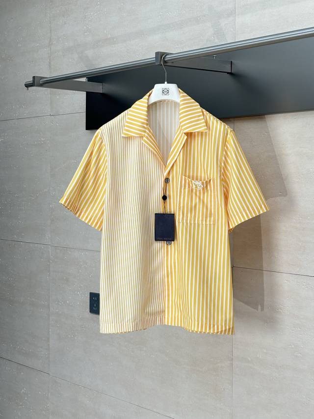 LV* Louis 25Fw Autumn/Winter New Patchwork Striped Short-Sleeve Collared Shirt F