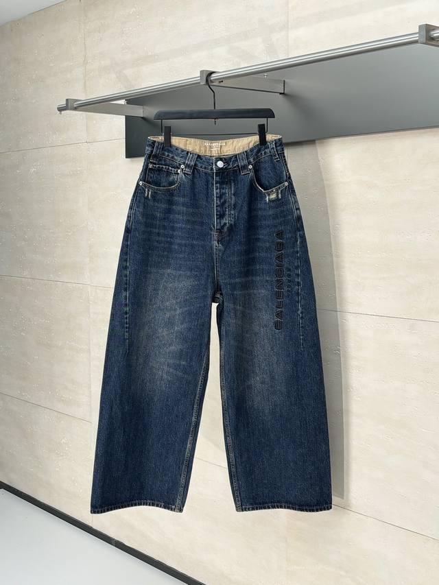 Balenciaga* Paris 25Fw Baggy Embroidered Jeans Made with Italian indigo ring-spu