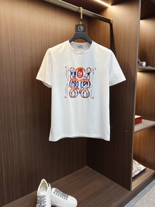 Hermes 2025 Spring/Summer High-Quality Mercerized Cotton Short-Sleeve T-Shirt,