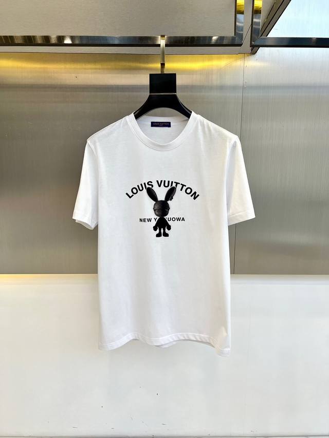 LV, 2025 Spring/Summer Men's Classic Logo Print Crew Neck Short-Sleeve T-Shirt.