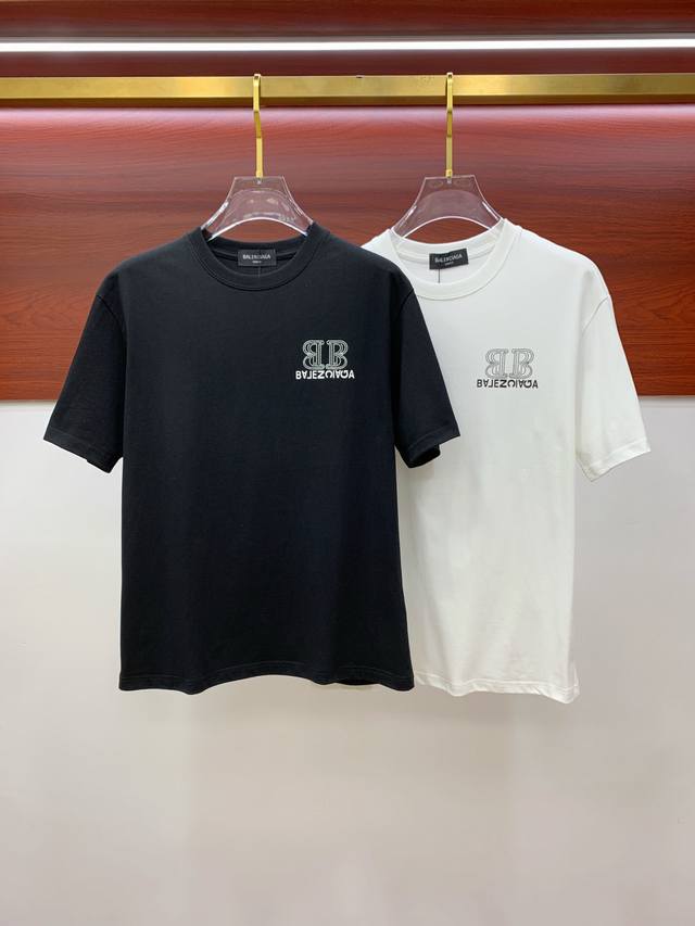 Ss Balenciaga pure cotton short-sleeved shirt with classic logo pattern, featuri