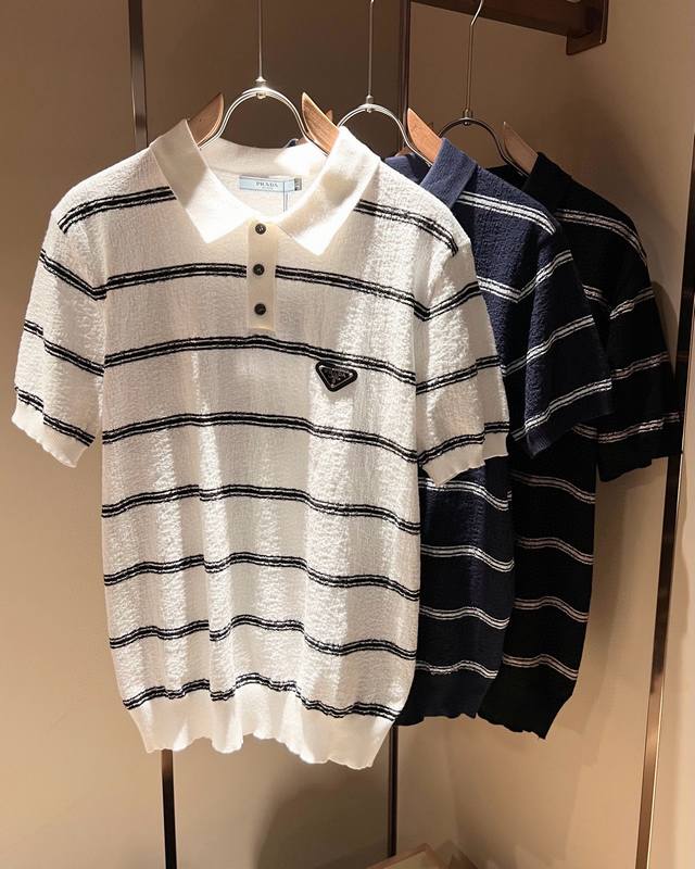 prad*A 2025 Spring/Summer New Men's Collared Short-Sleeve Knitted T-Shirt, Lates