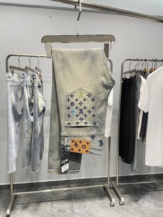 LV25Ss Spring/Summer New Retro Washed Distressed Cotton Stretch Jeans, Men's Sty