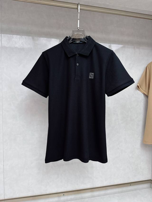 Fendi 2025 Men's Logo Short-Sleeve Polo Shirt, Business Casual Collared Polo Sh