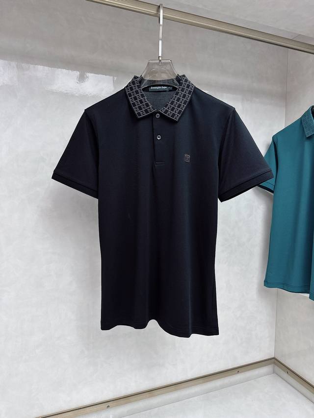 Zegna 2025 Men's Logo Short-Sleeve Polo Shirt, Business Casual Collared Polo Sh