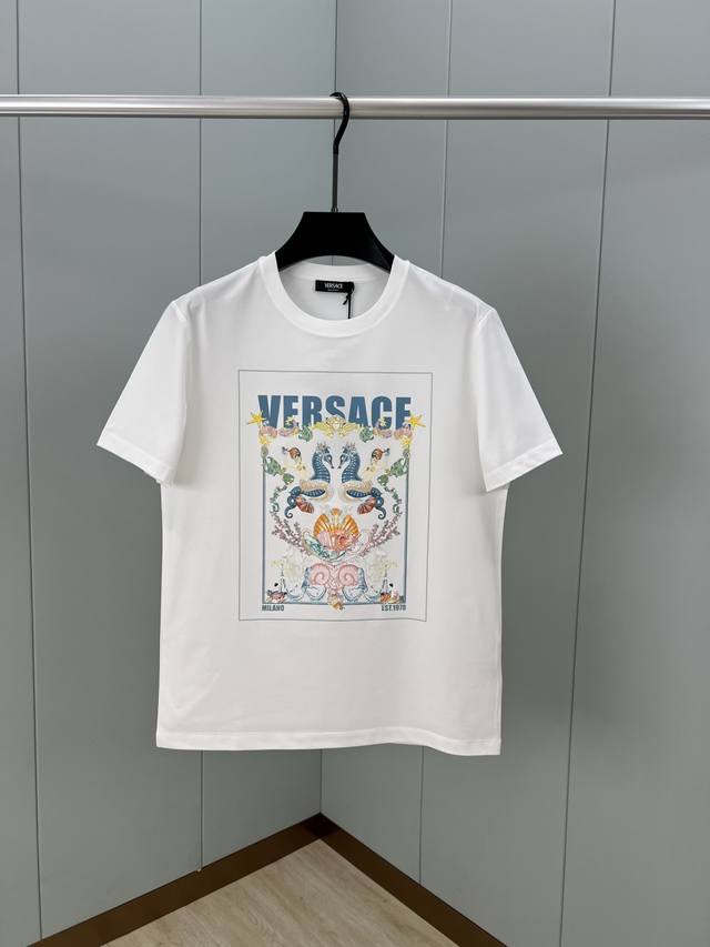 Versace 2025 Summer New Arrival Coral Theatre Postcard Digital Print Short-Sleev
