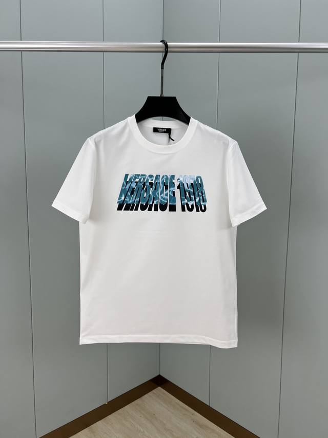 Versace 25 Summer New Arrival: Short-sleeved T-shirt with printed logo of the br