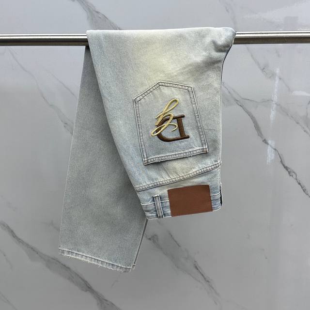 New wide-leg straight-leg jeans, limited edition, embroidered elements, heavy-d