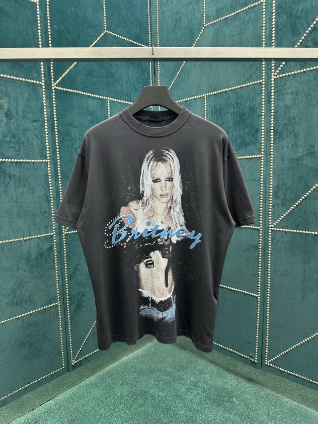 New Balenciaga Music Britney Spears Series faded black and blue jersey knit T-s