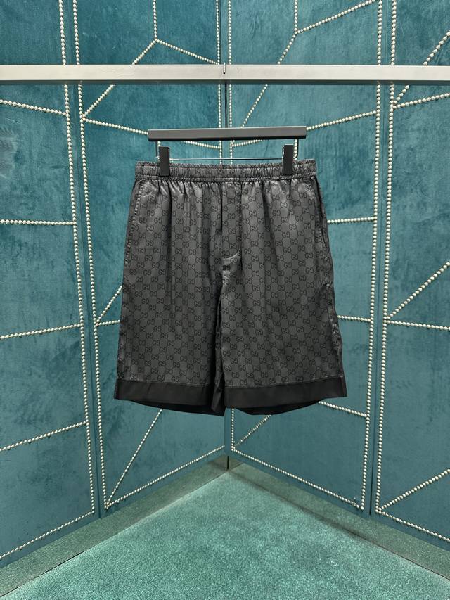 G brand 25Ss new shorts crafted from grey and black twill mulberry silk, exquisi