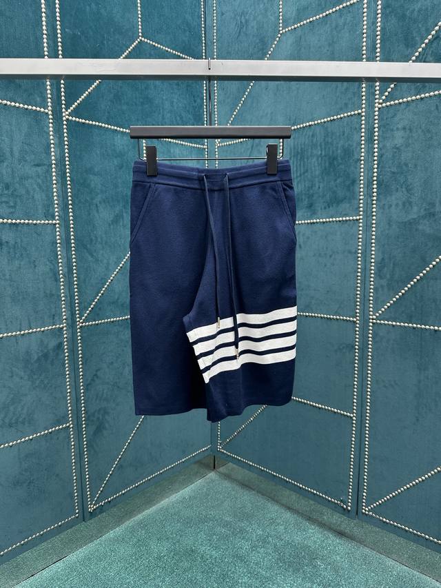 Thom Browne 25Ss New Classic Plain Knit 4-Striped Athletic Shorts, Navy Blue Siz