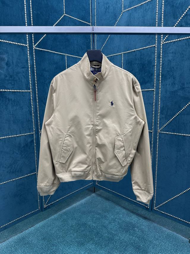 polo 25Ss New Solid Color Stand Collar Zipper Long Sleeve Jacket for Men, Coffee