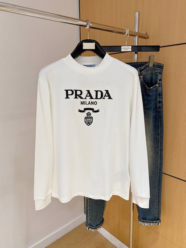 Prada 25Ss Autumn New Arrival, Trade Order Round Neck Long Sleeve Base Shirt! A