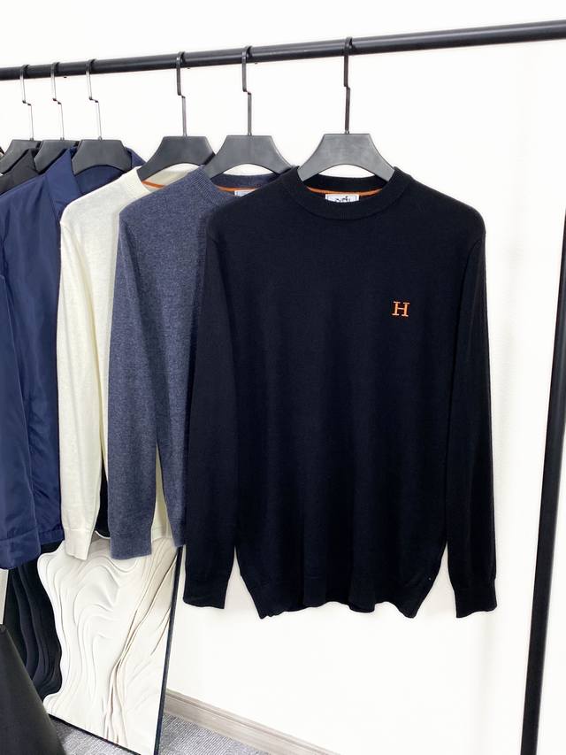 New Her25Fw Autumn/Winter Fine Cashmere and Wool Blend Knit Crew Neck Sweater. F