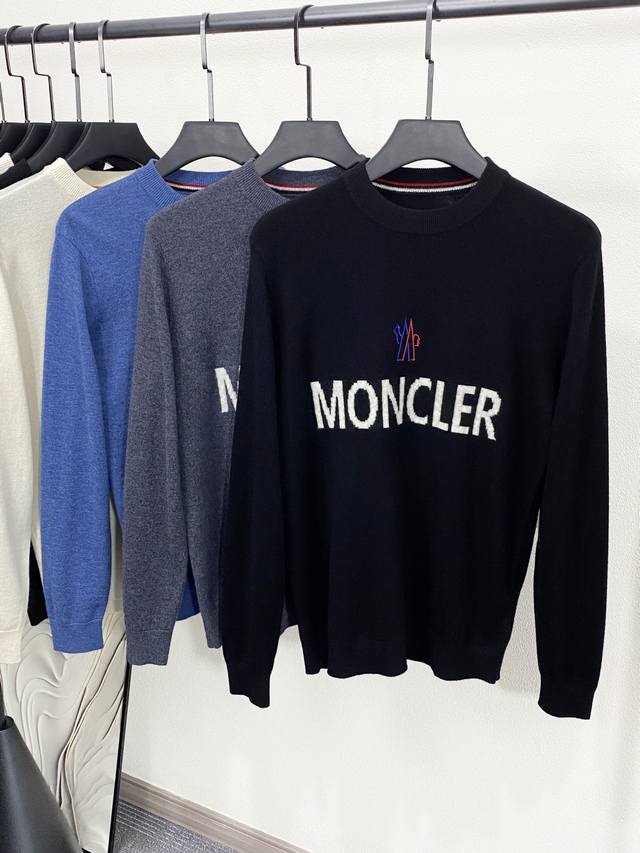 Moc25Fw Autumn/Winter New High-Quality Wool and Cashmere Blend Knit Crew Neck Sw