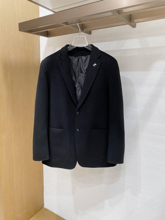 Zegna wool and down suit jacket, removable down lining Sizes: 48-56 Color: Blac