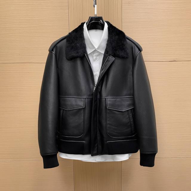 In Stock! Prada Black Leather Bomber Jacket. This black leather bomber jacket i