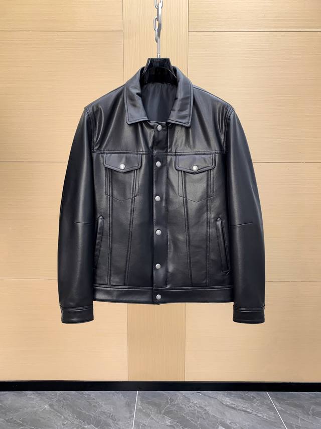 Tomford Lambskin Motorcycle-Style Bomber Jacket with Lapel Collar. Classic aviat