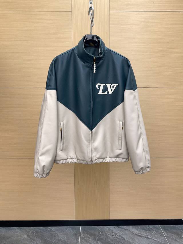 LV Louis Vuitton 2025 New Lambskin Patchwork Leather Jacket, crafted from import