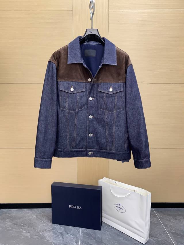 In Stock! Exclusive | Authentic Prada Denim and Suede Leather Belt Jacket. Body