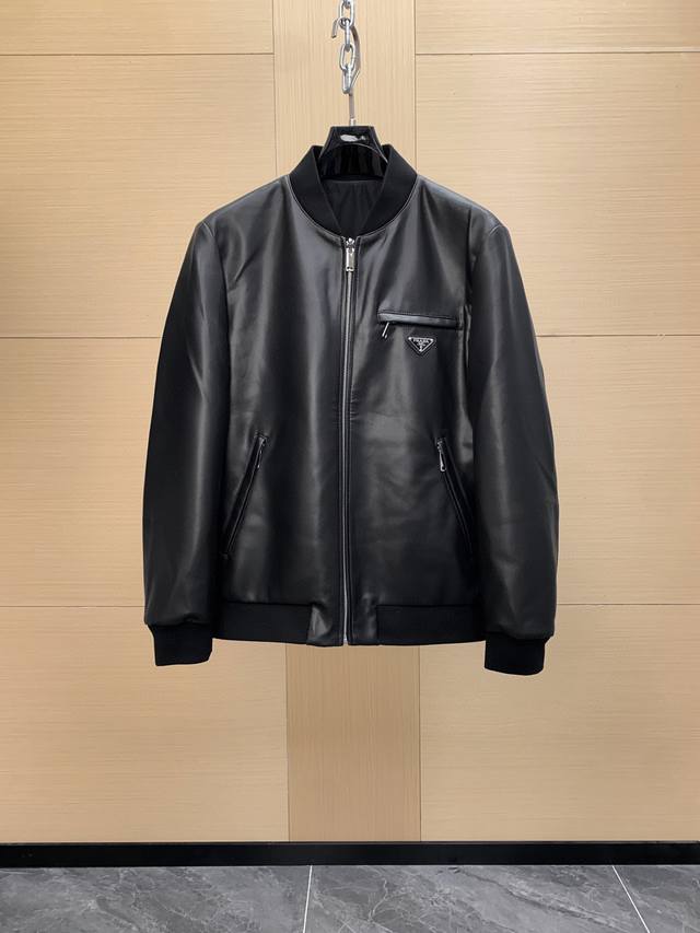 In Stock! Prada Fall/Winter Men's Luxury Lambskin Reversible Baseball Jacket. S