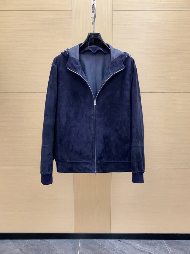 Brunello Cucinelli Men's Suede Lambskin Leather Jacket. A genuine product of the