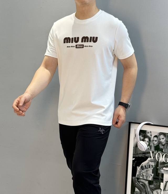 Miu Miu*2025S New Modal T-Shirt. The Miu Miu Monogram logo is prominently displa