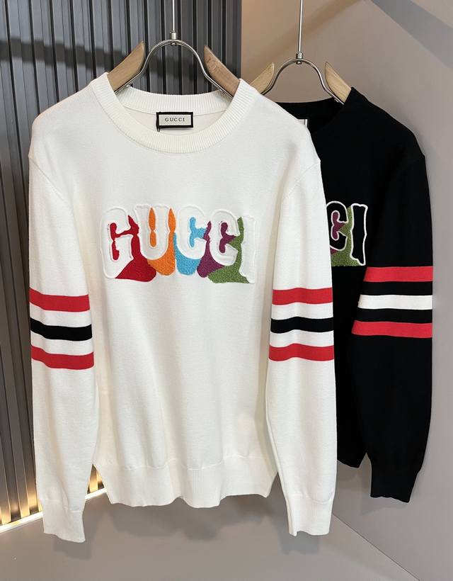 Guc*I Guc*I 2025 Autumn/Winter New Unisex Knitted Wool Sweater with Embroidered