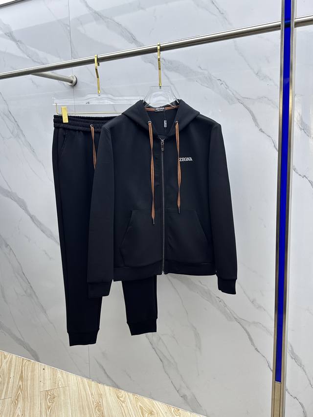 Zegna 2025 Autumn/Winter New Men's Casual Zip-Up Hooded Suit. Made with select a