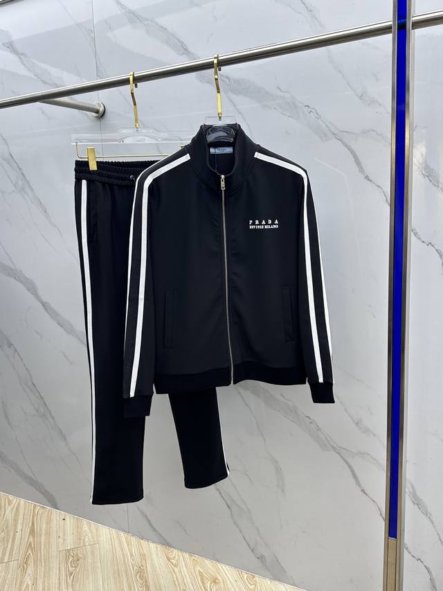 Prada 2025 Autumn/Winter New Men's Casual Zipper Stand Collar Suit, made of fin