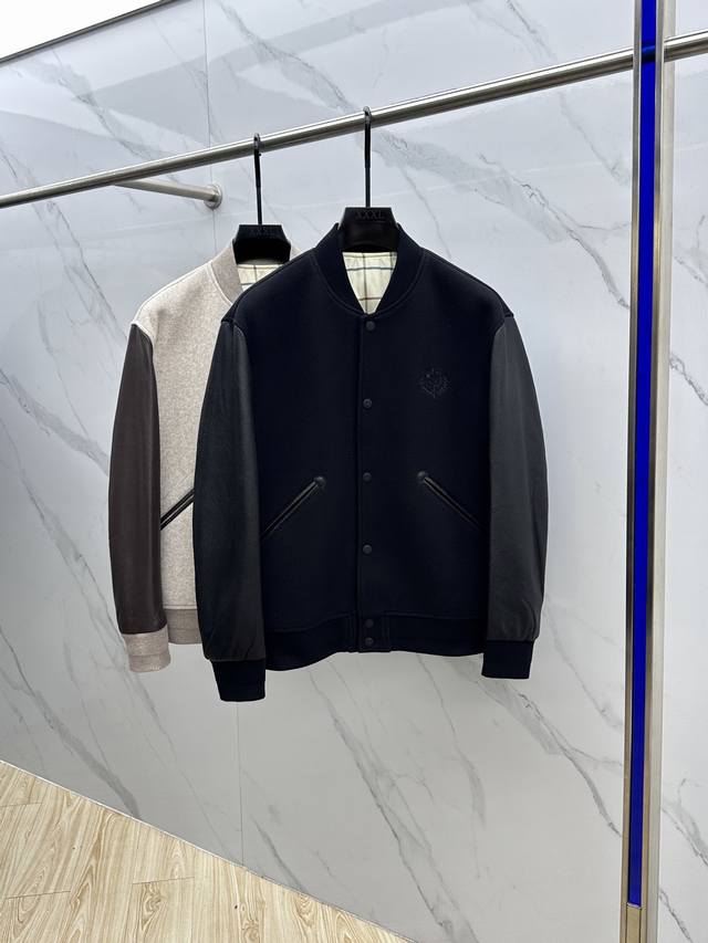 Lp Men's Genuine Leather and Wool Trim Casual Baseball Jacket. A high-quality, p