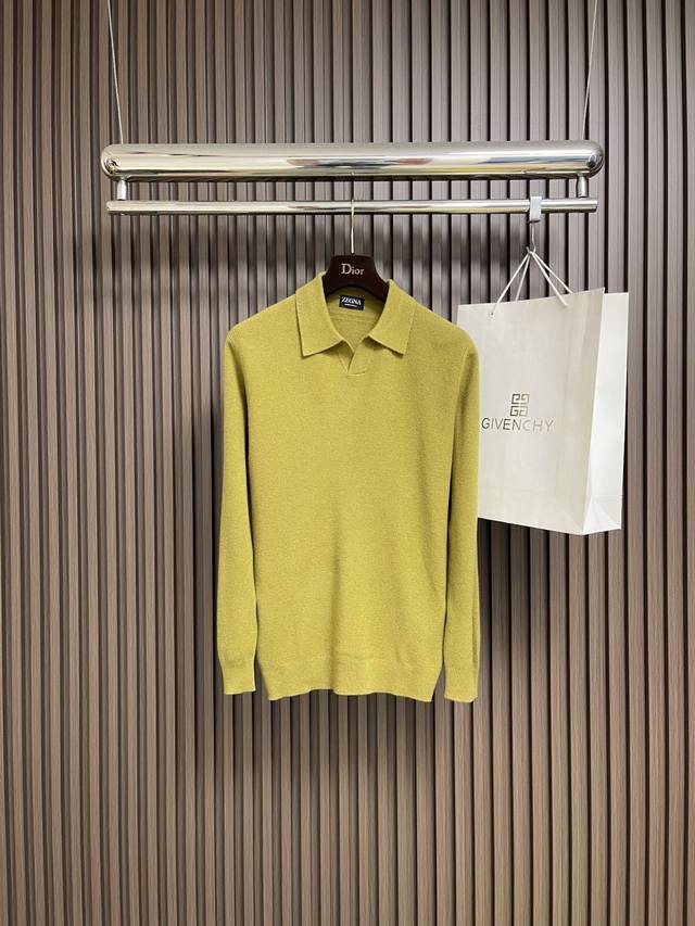 Zegna 2025Ss Early Autumn Fashion Men's Long-Sleeve Knitted Polo Shirt. A very s