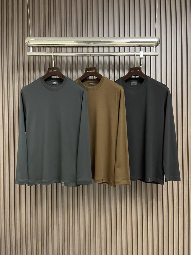 Brioni Tencel Cotton Long-Sleeve T-Shirt, a high-end, luxurious, and platinum-le