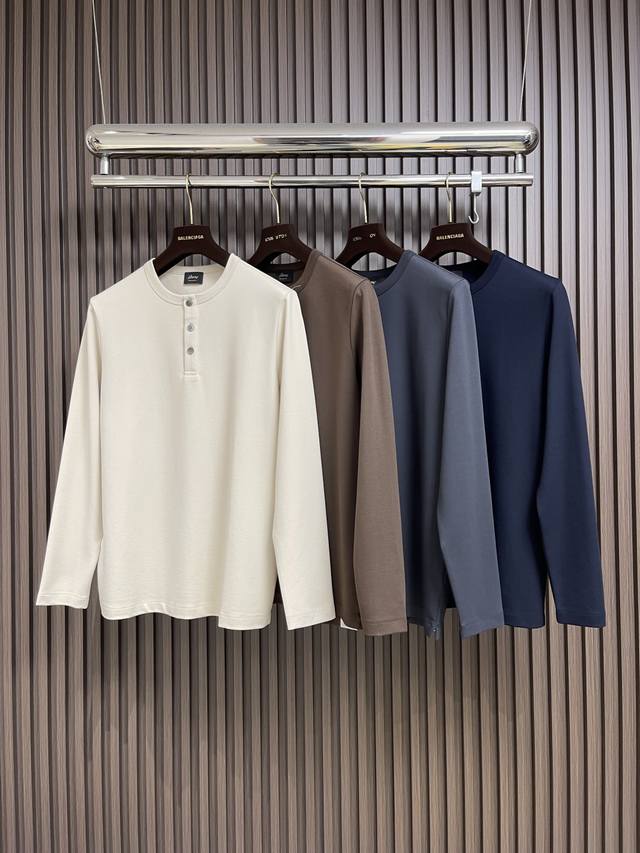 Brioni Men's Long-Sleeve T-Shirt with Henley Collar. The seemingly simple design
