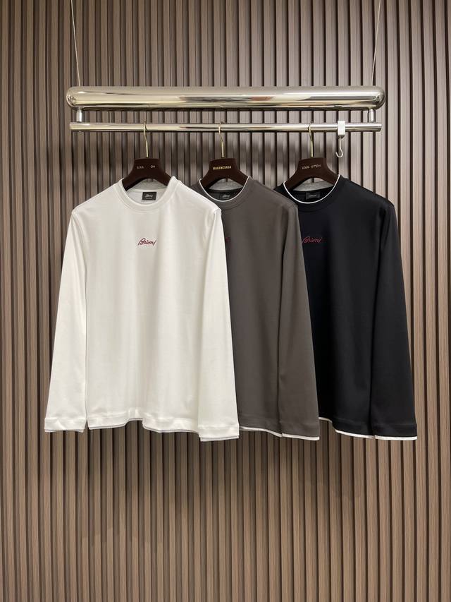 Brioni 2025Ss New Crew Neck Long Sleeve T-Shirt, made with exclusive imported cu