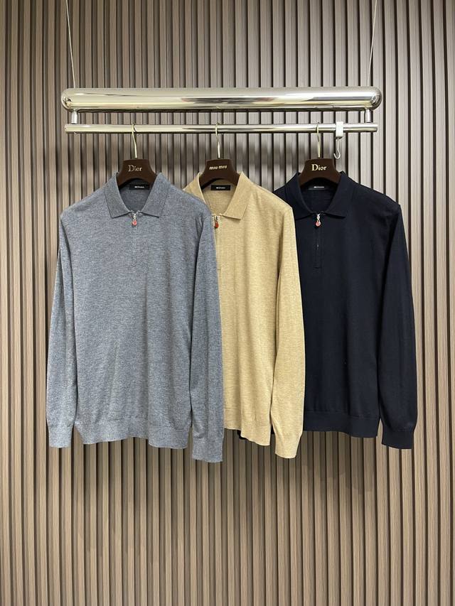 Kiton Half-Zip Collar Knit Sweater, made with premium Merino wool, is lightweigh