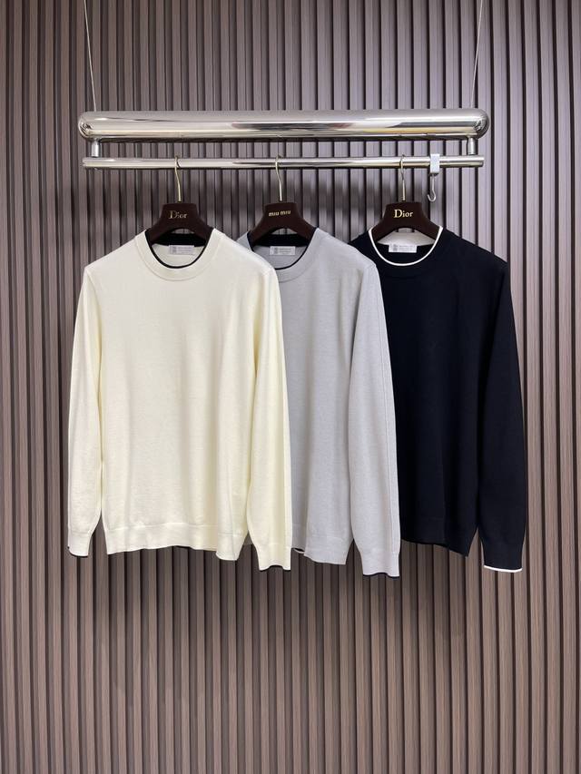 Bc Brunello Cucinelli 2025 Autumn New Arrival Faux Two-Piece Long-Sleeve Sweater