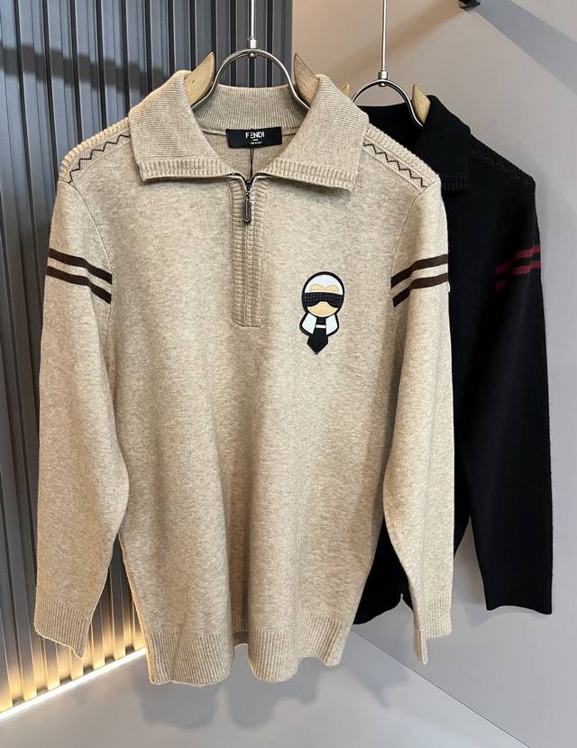 Fen*I Fendi 2025 Autumn/Winter New Arrival, Unisex Zippered High-Neck Knitted Wo