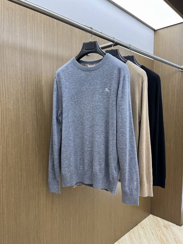 Autumn/Winter Bbr Fw Equestrian Logo Embroidered Wool Crew Neck Knit Sweater Thi