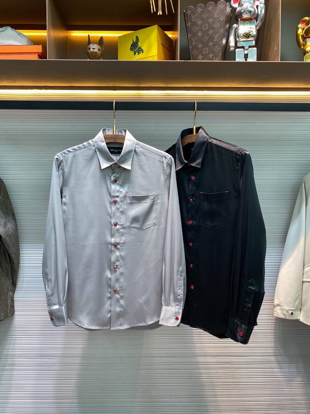 Kiton25Fw Early Autumn New Silky Technical Cotton Collared Shirt, Men's Classic