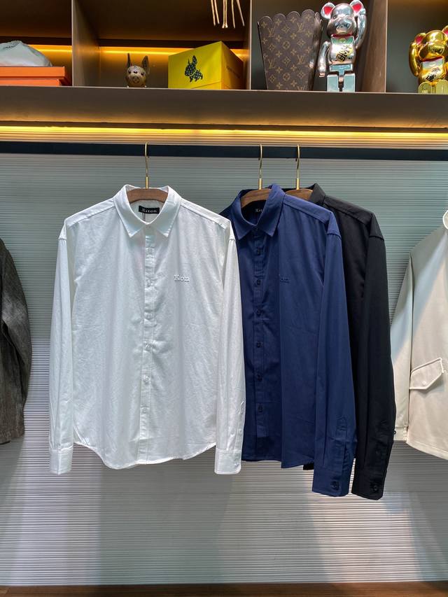 Kiton25Fw Autumn/Winter New High-Density Twill Cotton Collared Shirt, Men's 3D R