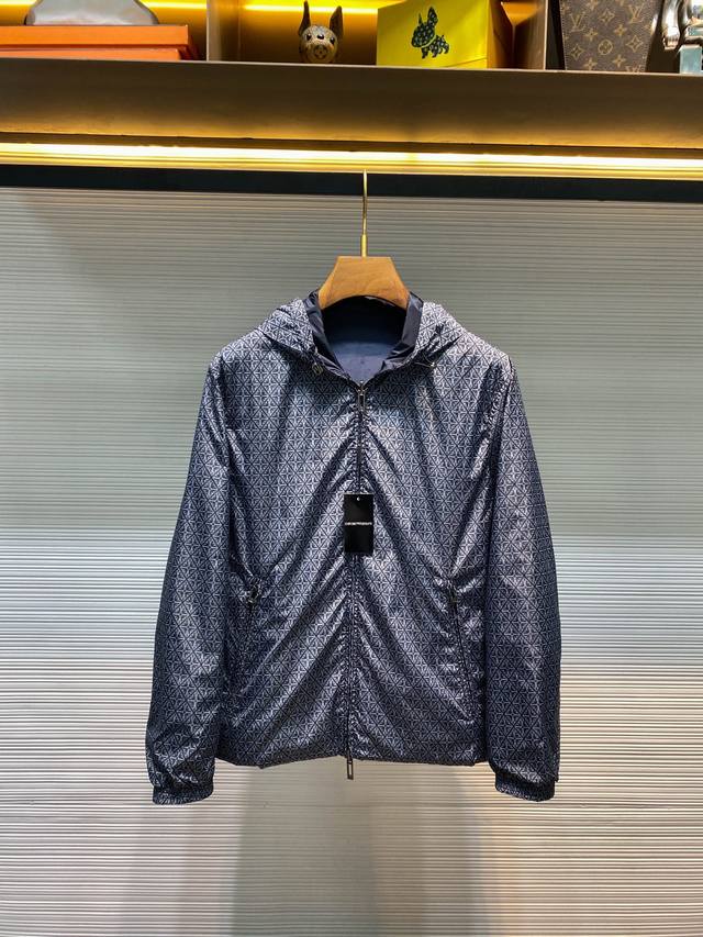 Ea25Fw Autumn/Winter New Diamond Logo Print Reversible Hooded Jacket, Men's Embo