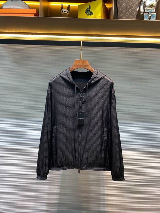 Ea25Fw Autumn/Winter New Classic Logo Pattern Jacquard Nylon Hooded Jacket, Men'