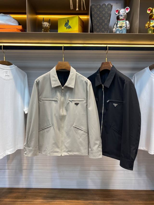 pra25Ss Early Spring New Twill Cotton Collared Jacket, Men's Four-Pocket Zipper