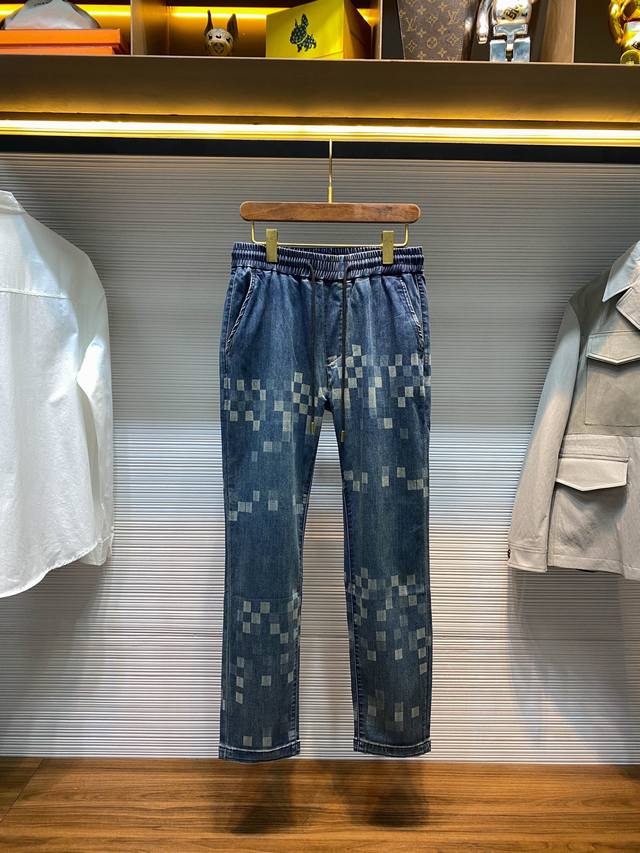 LV25Fw Early Autumn New Style Blue Washed Cotton Drawstring Jeans, Men's Classic