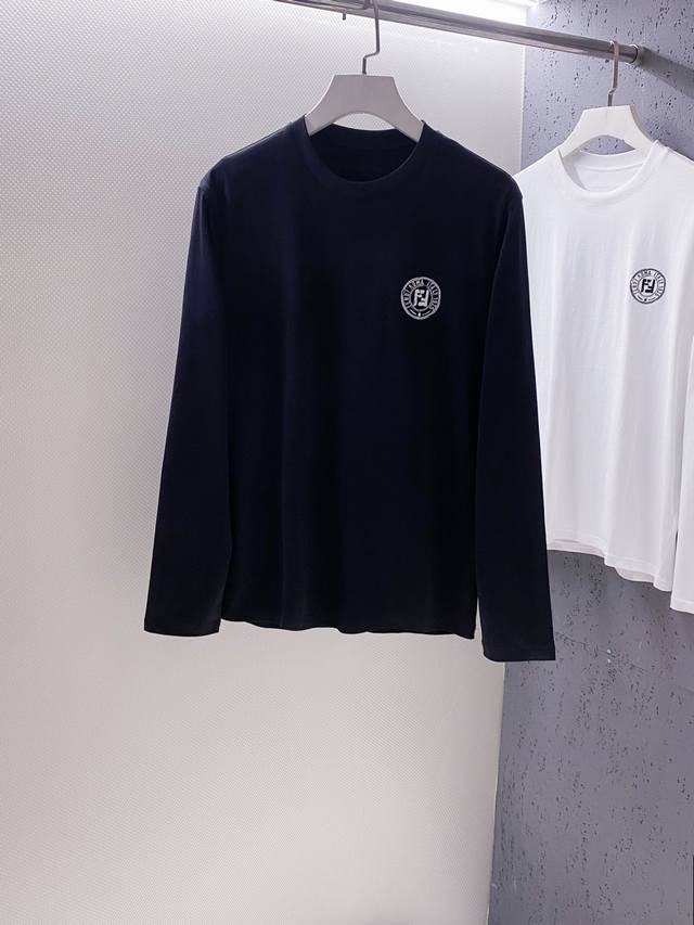 Fd~Men's Long-Sleeve T-Shirt with Embroidered Round Logo on Chest Early Autumn N